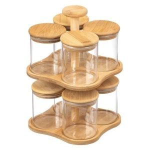 Organiseur d&rsquo;épices en bambou – 2 niveaux avec 8 bocaux en verre
