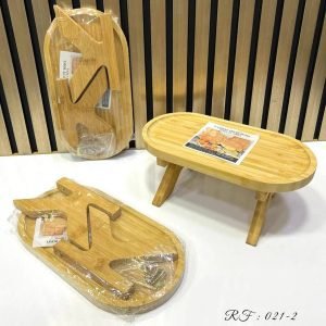 Petit Plateau Ovale à Pied de Petit-Déjeuner en Bois de Bambou – 27 x 14 cm